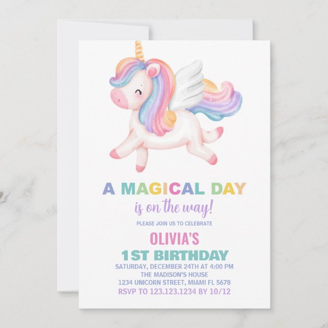 Unicorn Rainbow Birthday-inbjudningar Inbjudningar (Framsida)