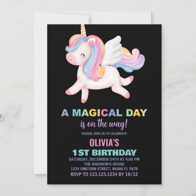 Unicorn Rainbow Birthday-inbjudningar Inbjudningar (Framsida)