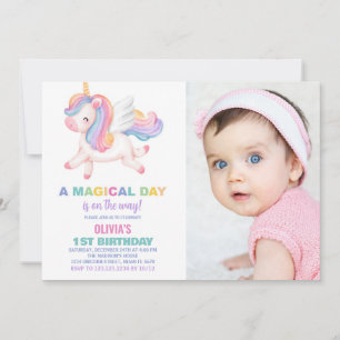 Unicorn Rainbow Birthday-inbjudningar med foto Inbjudningar