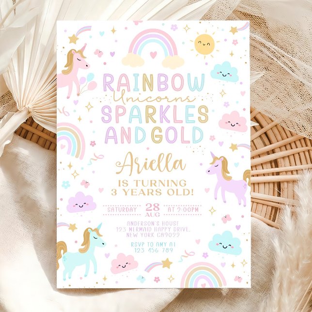 Unicorn Rainbow Birthday Invitation, 3rd Birthday  Inbjudningar (Skapare uppladdad)