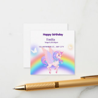 Unicorn Rainbow Birthday Invitation Enclosure Card Tilläggskort