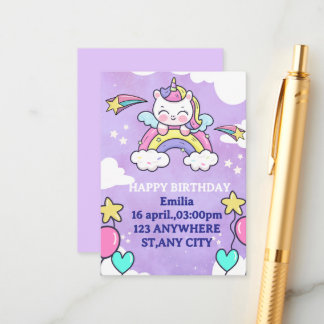 Unicorn Rainbow Birthday Invitation Enclosure Card Tilläggskort