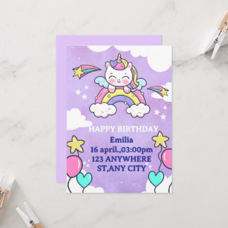 Unicorn Rainbow Birthday Invitation Invitation Inbjudningar