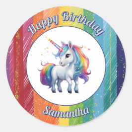Unicorn Rainbow Birthday Sticker Runt Klistermärke