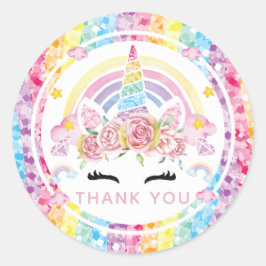 Unicorn Rainbow Birthday Tack Runt Klistermärke