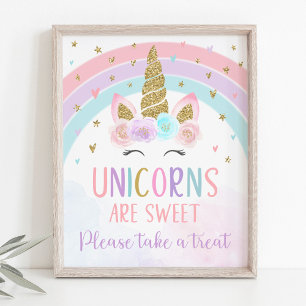 Unicorn Rainbow Birthday Treat Sign Poster
