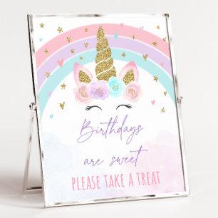 Unicorn Rainbow Birthday Treat Sign Poster