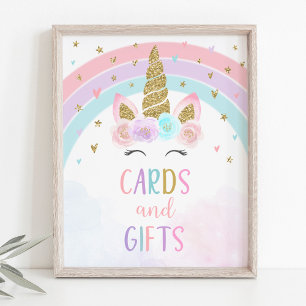 Unicorn Rainbow Card & Gifts Party-tecken Poster