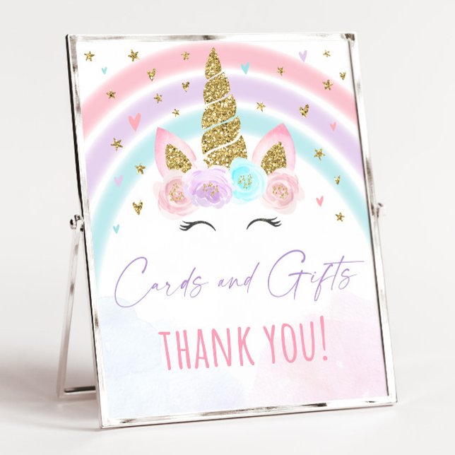 Unicorn Rainbow Card & Gifts Party-tecken Poster (Skapare uppladdad)