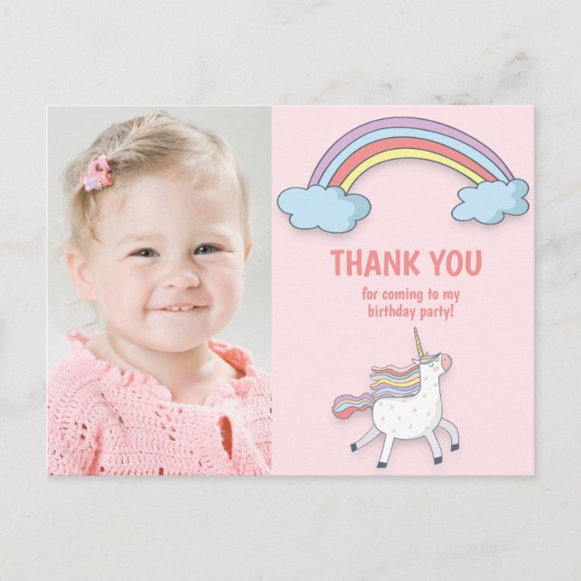 Unicorn Rainbow Child's Photo Birthday Tack Vykort (Framsida)