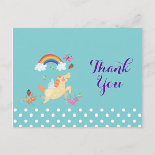 Unicorn Rainbow Clouds and Flowers Birthday Tack Vykort