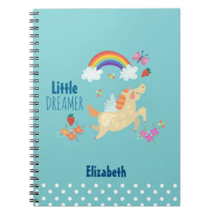 Unicorn Rainbow Clouds and Flowers Little Dreamer Anteckningsbok