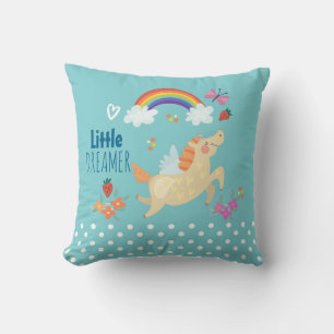 Unicorn Rainbow Clouds and Flowers Little Dreamer Kudde