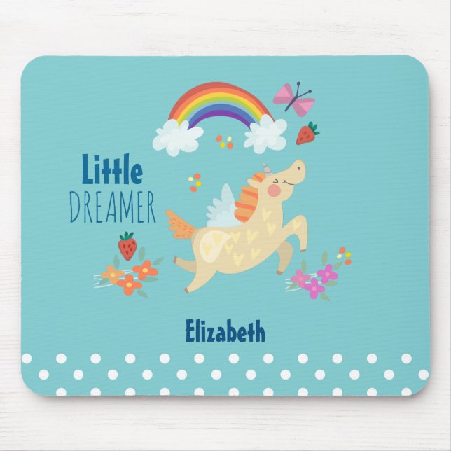 Unicorn Rainbow Clouds and Flowers Little Dreamer Musmatta (Framsidan)