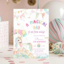 Unicorn Rainbow Cute Pastel Birthday-inbjudan Inbjudningar