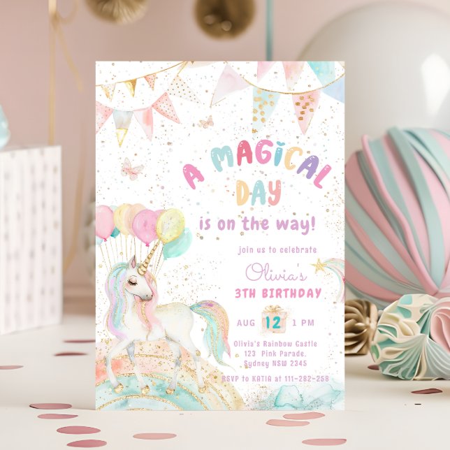 Unicorn Rainbow Cute Pastel Birthday-inbjudan Inbjudningar (Skapare uppladdad)