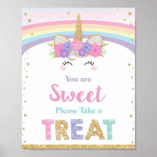 Unicorn Rainbow Du är Sweet Ta ett Treat-tecken Poster
