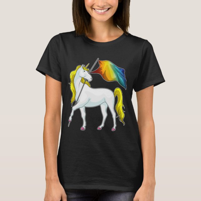 Unicorn Rainbow Flagga T Shirt (Framsida)
