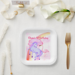 Unicorn Rainbow Flamingo Girls 1:a födelsedagen