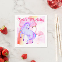 Unicorn Rainbow Flamingo Girls 1:a födelsedagen