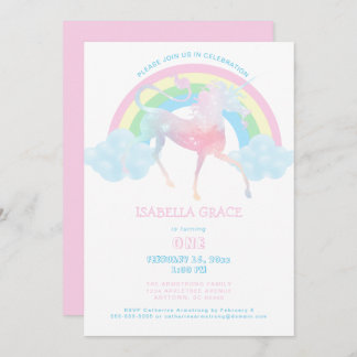 Unicorn Rainbow Flicka 1:a födelsedagsinbjudan Inbjudningar