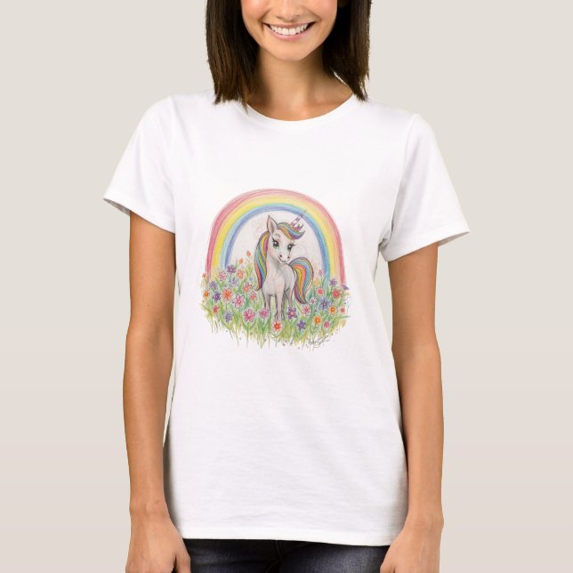 Unicorn rainbow flower t shirt (Framsida)