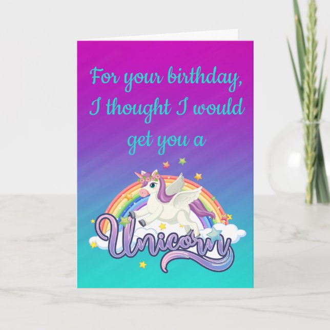 Unicorn Rainbow Funny Birthday Card Kort (Framsida)