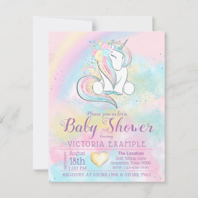 Unicorn Rainbow Girl Baby Shower-inbjudningar Inbjudningar (Framsida)