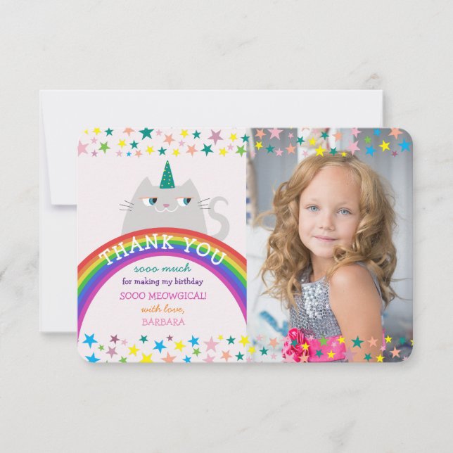 Unicorn Rainbow Girl Birthday Tack Kort (Framsida)