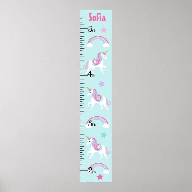 Unicorn & Rainbow Girl Growth Chart Behålla 8 x 44 Poster (Framsidan)