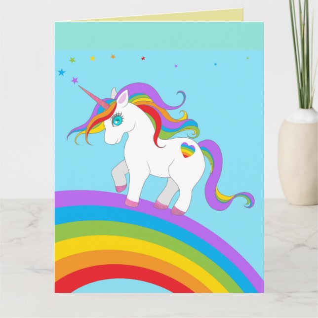UNICORN RAINBOW GIRLS BIRTHDAY GREETING CARDS KORT (Framsida)