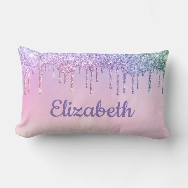Unicorn Rainbow Glitter Personlig Lumbarkudde (Framsida)