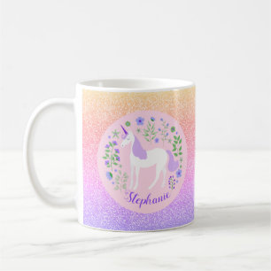 Unicorn Rainbow Glitter Personlig Namn Kaffemugg