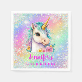 Unicorn Rainbow Gnistra Födelsedagsfest Papper Pappersservett