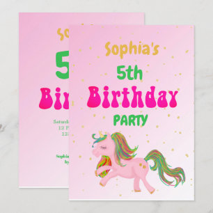 Unicorn Rainbow Guld Cute Birthday Inbjudningar