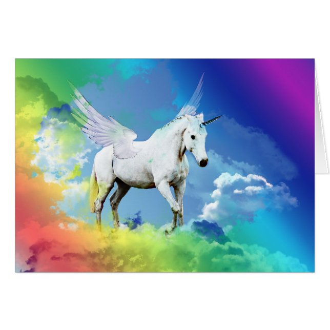 Unicorn Rainbow Hälsningskort (Framsidan Horizontal)