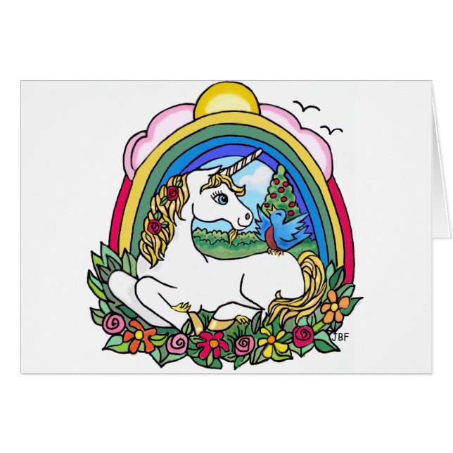 Unicorn & Rainbow Hälsningskort (Framsidan Horizontal)