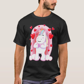 Unicorn Rainbow heearts Birthday Valentiness for W T Shirt