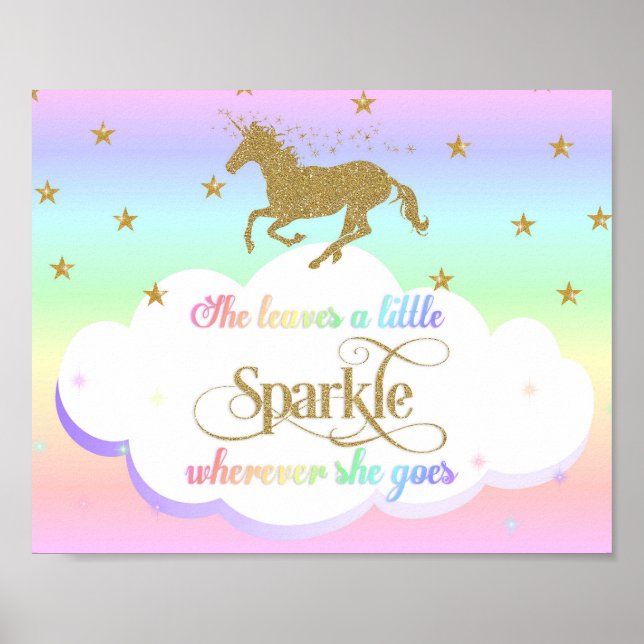 Unicorn Rainbow Hon Lämnar lite Gnistra Poster (Framsidan)