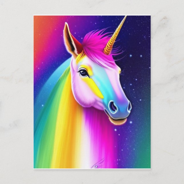 Unicorn Rainbow Horse Postcard Vykort (Framsida)