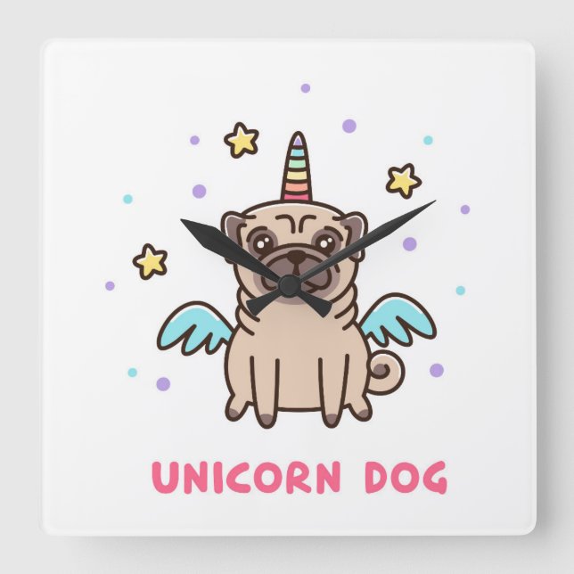 Unicorn Rainbow Hund Fyrkantig Klocka (Framsida)