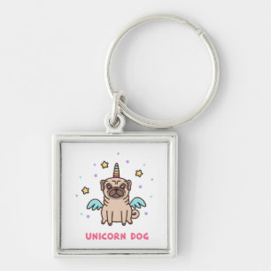 Unicorn Rainbow Hund Fyrkantig Silverfärgad Nyckelring