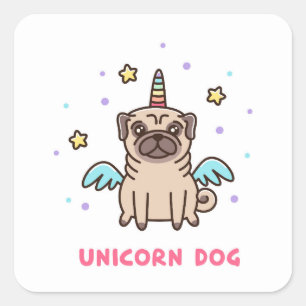 Unicorn Rainbow Hund Fyrkantigt Klistermärke