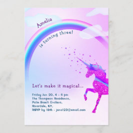 Unicorn Rainbow Iridescent Glitter Stars Magic Inbjudningar