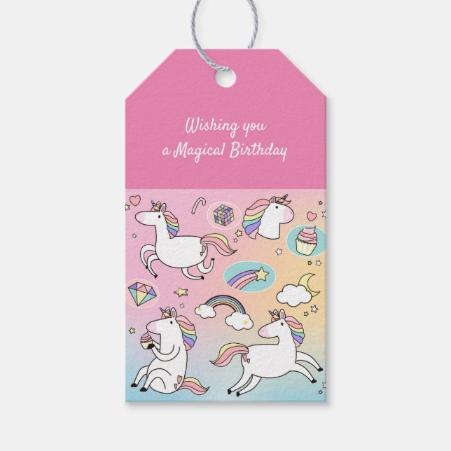 Unicorn Rainbow Kids Cute Roligt Presentetikett (Framsidan)