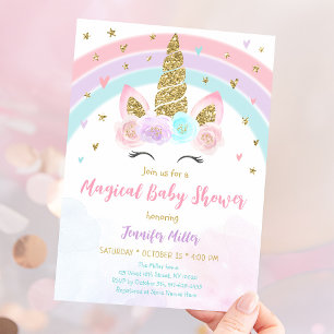 Unicorn Rainbow Magic Baby Shower Inbjudningar