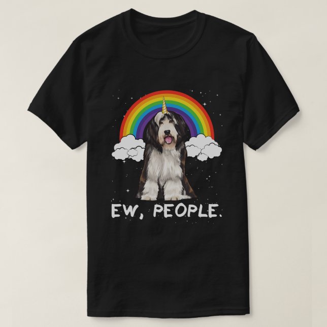Unicorn Rainbow Magic Bearded Collie T Shirt (Design framsida)