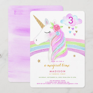 Unicorn Rainbow Magic Birthday-inbjudan Inbjudningar