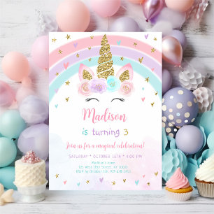 Unicorn Rainbow Magic Birthday Inbjudningar