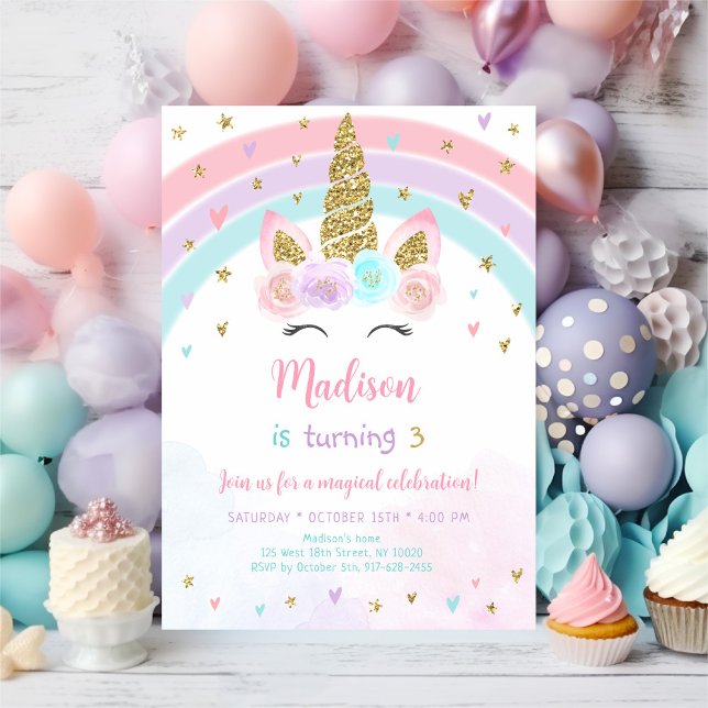 Unicorn Rainbow Magic Birthday Inbjudningar (Skapare uppladdad)